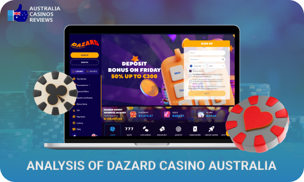 Dazard Casino offers Australians convenient payment methods and great bonuses for new players, as well as an impressive collection of games