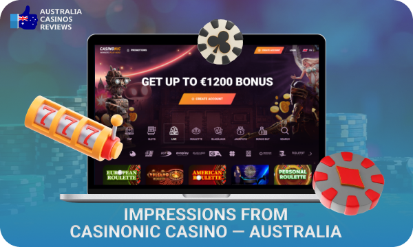 Casinonic Casino review for Australian players, offers information on the platform's various gaming features, promotions and available payment methods