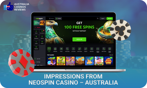 Neospin Casino offers players in Australia a wide range of gambling options, reliable banking methods and attractive bonuses for a convenient and secure gaming experience