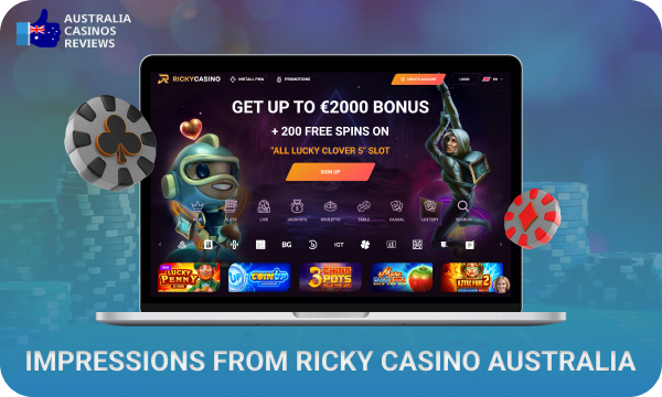 Ricky online casino offers Australian players over 3,000 games including table and live casino games, secure payment methods and nice bonuses