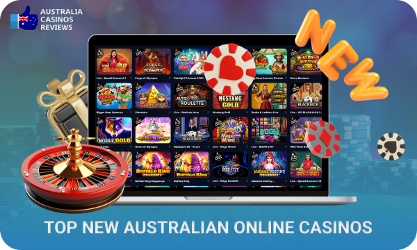 A review of the best new Australian online casinos with exclusive bonuses, fast transactions, a wide range of games and useful information on selection criteria, welcome packages, banking methods and responsible gaming features